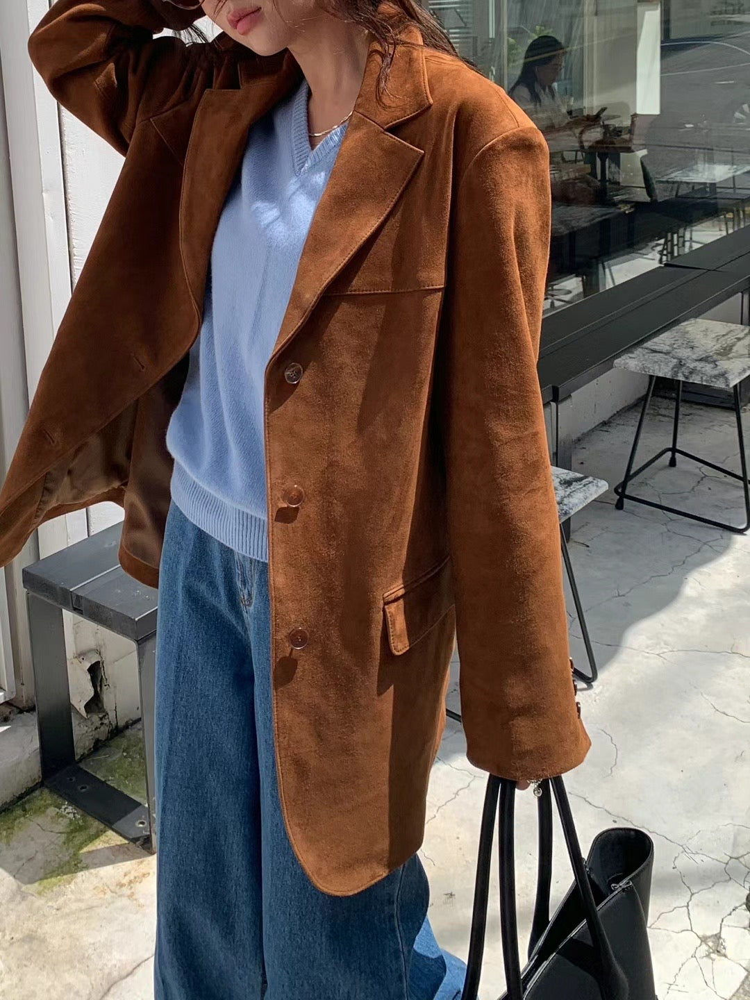 TOBACCO SUEDE JACKET - ITALIAN GOAT LEATHER