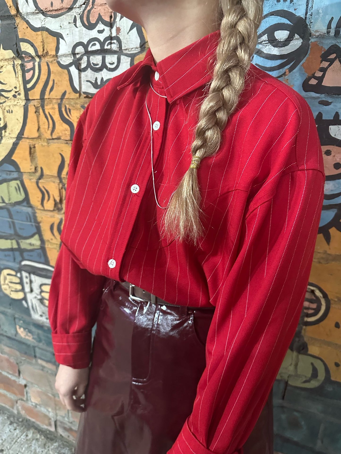 • FUSSY MADE • BRIGHT RED PINSTRIPE SHIRT