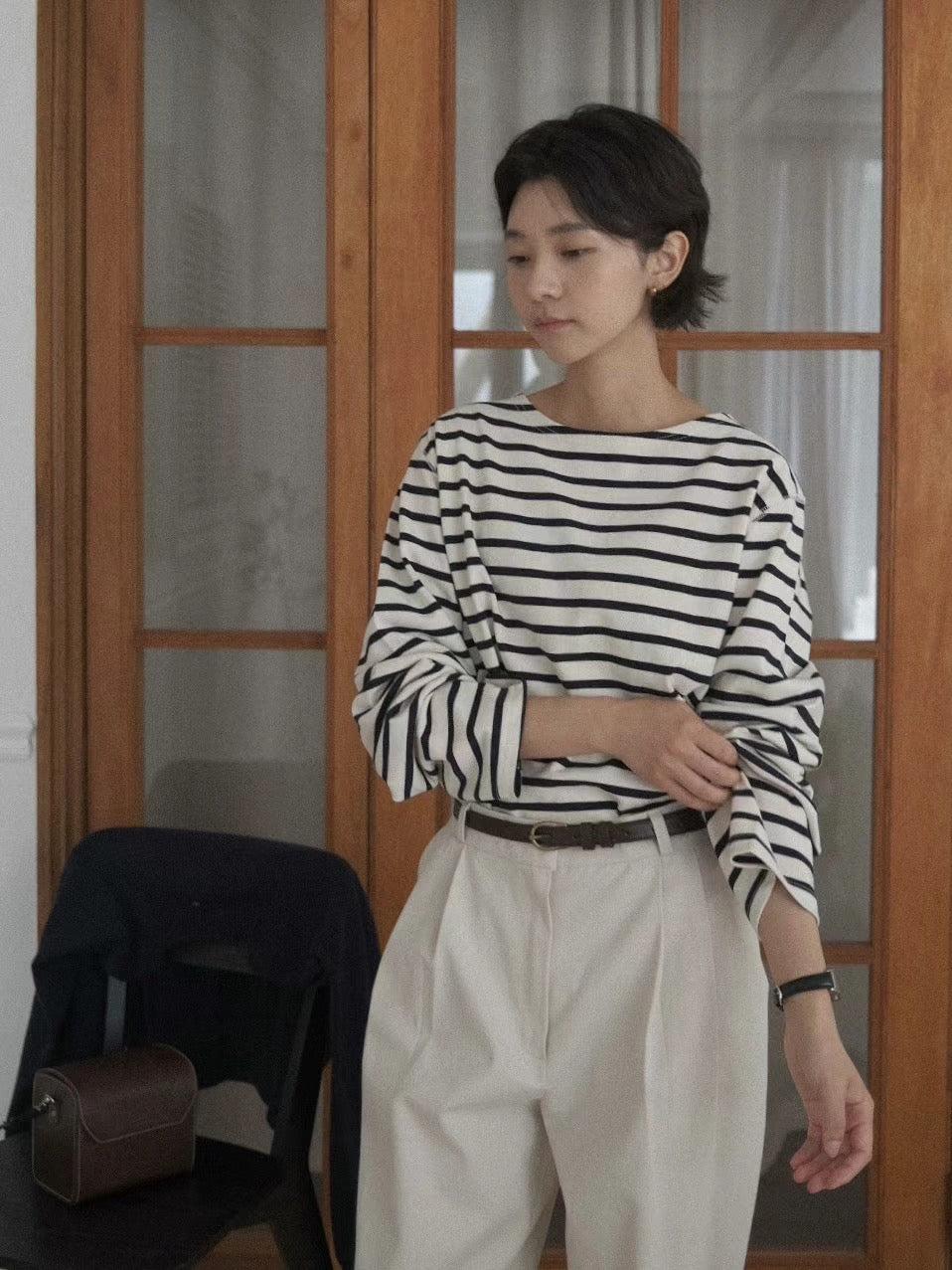 NAVY STRIPE COTTON TEE