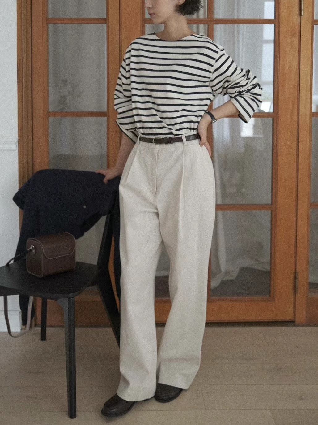 NAVY STRIPE COTTON TEE
