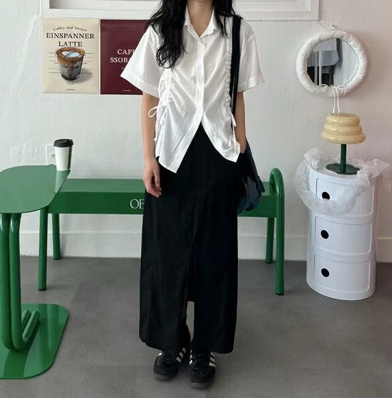DRAWSTRING RUFFLES SHIRT