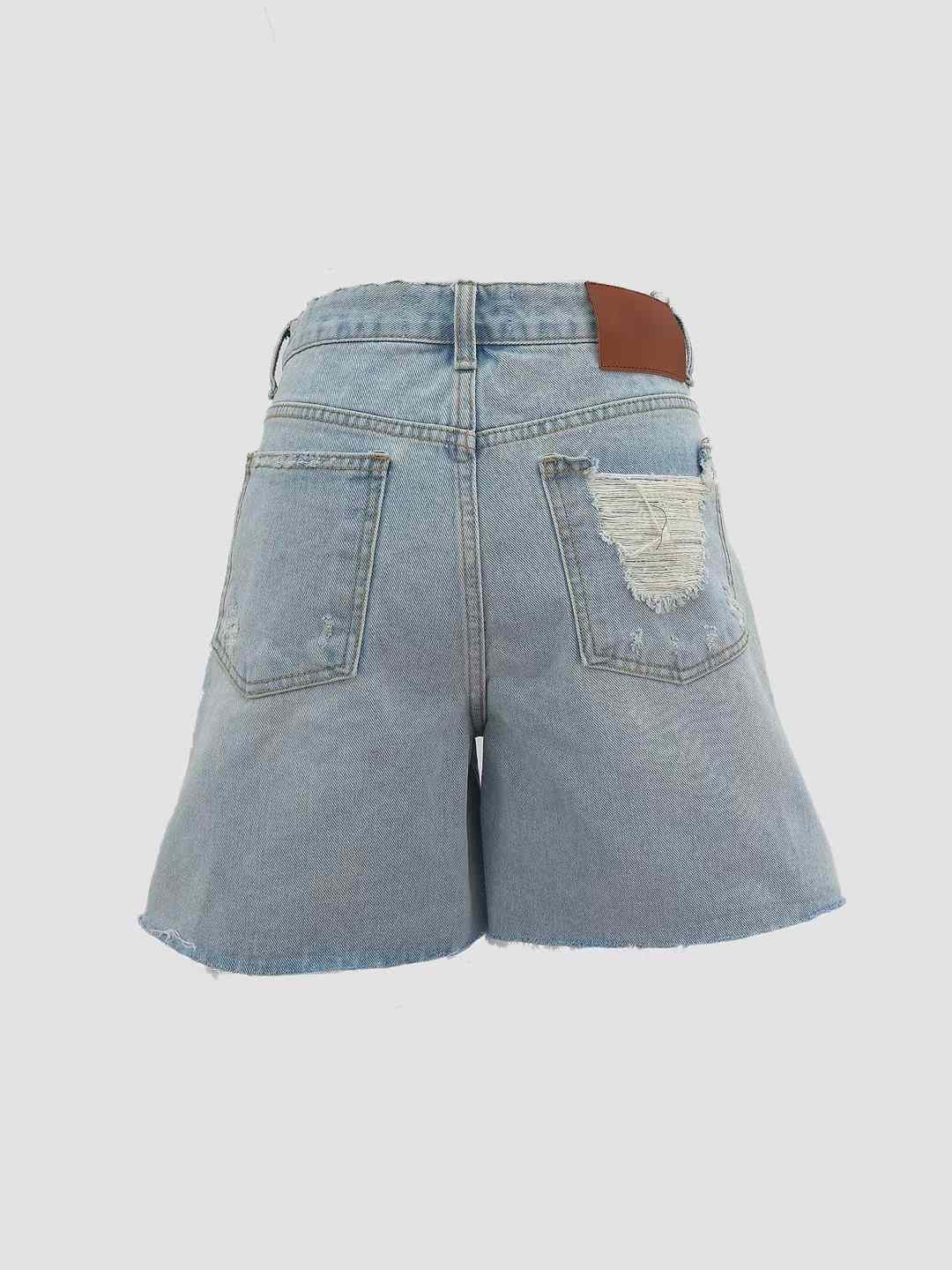 RIPPED POCKET DENIM SHORTS