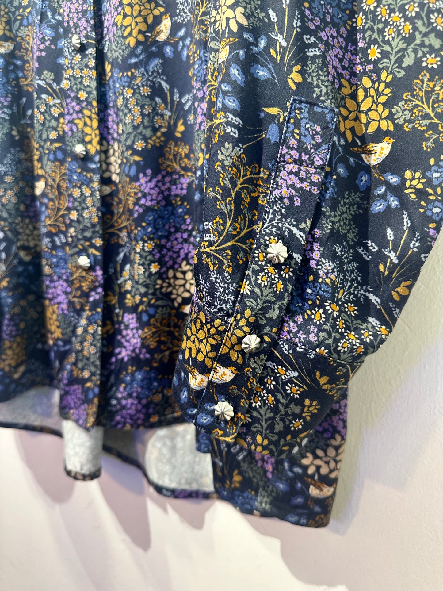 • FUSSY MADE • NAVY SILK FLORAL SHIRT ( LIBERTY OF LONDON FABRIC )
