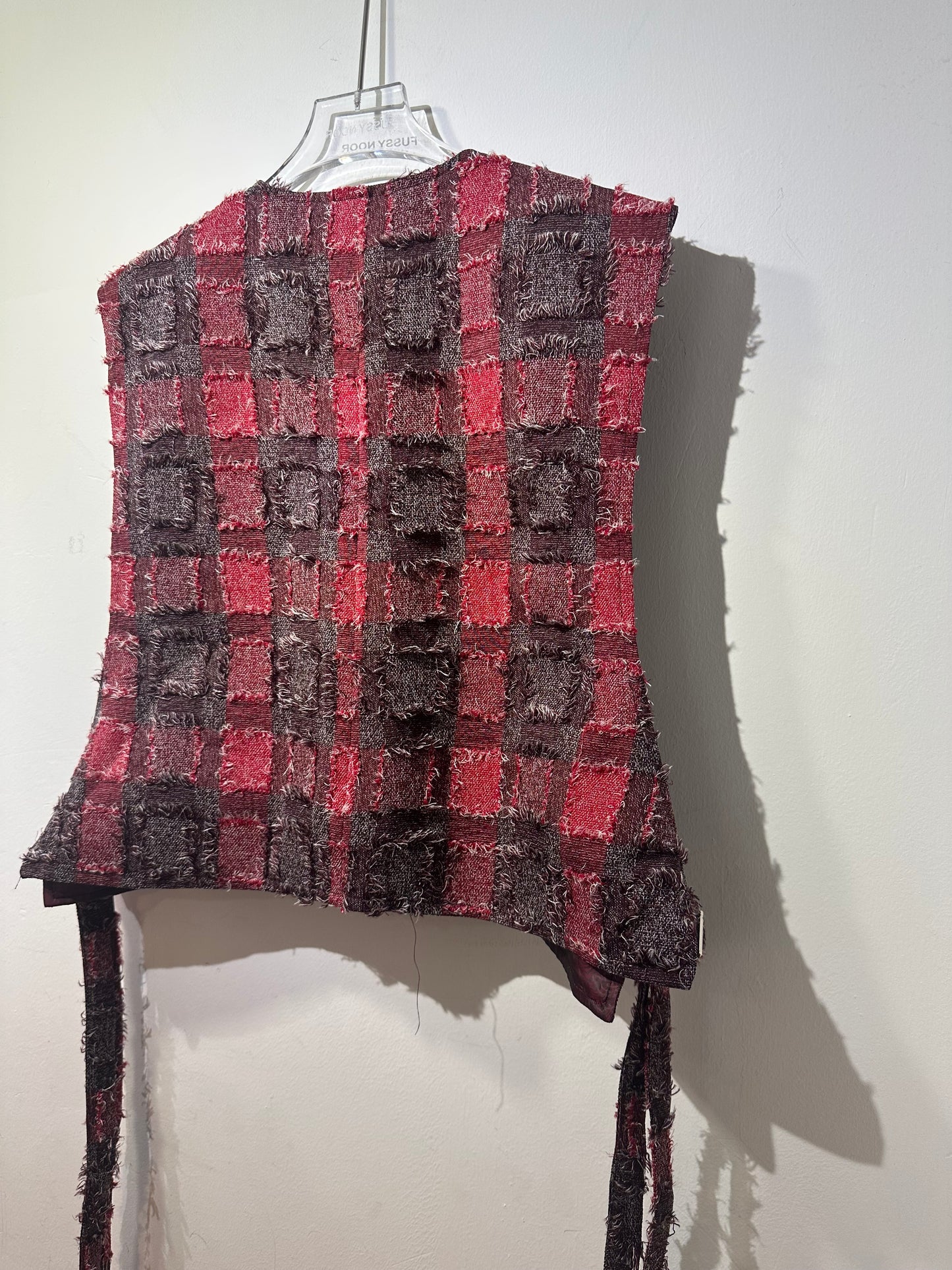 • FUSSY MADE • STRAPPED LAYERING VEST - RED FLUFFY CHECK
