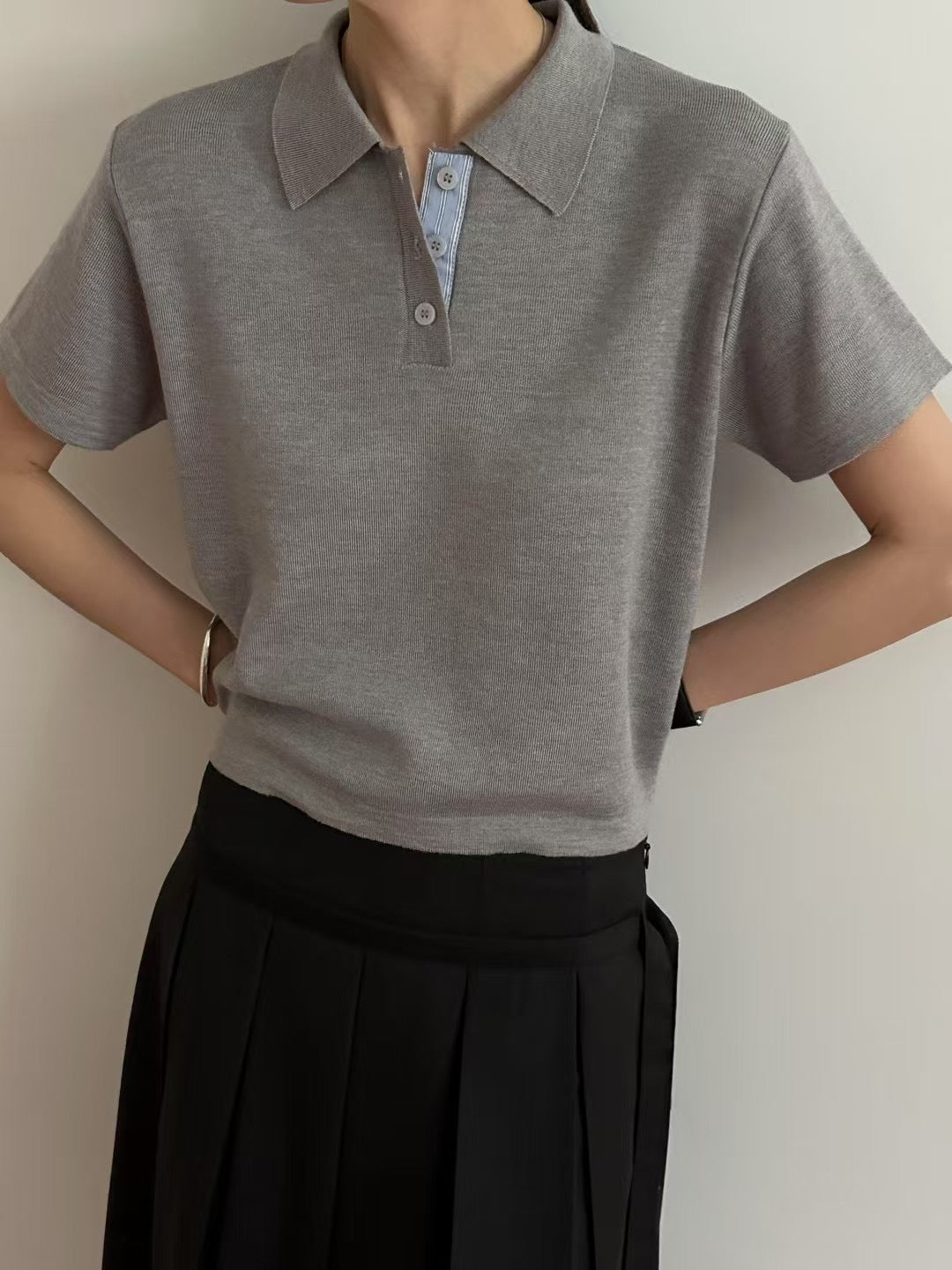 CROP KNIT POLO -5 COLOURS