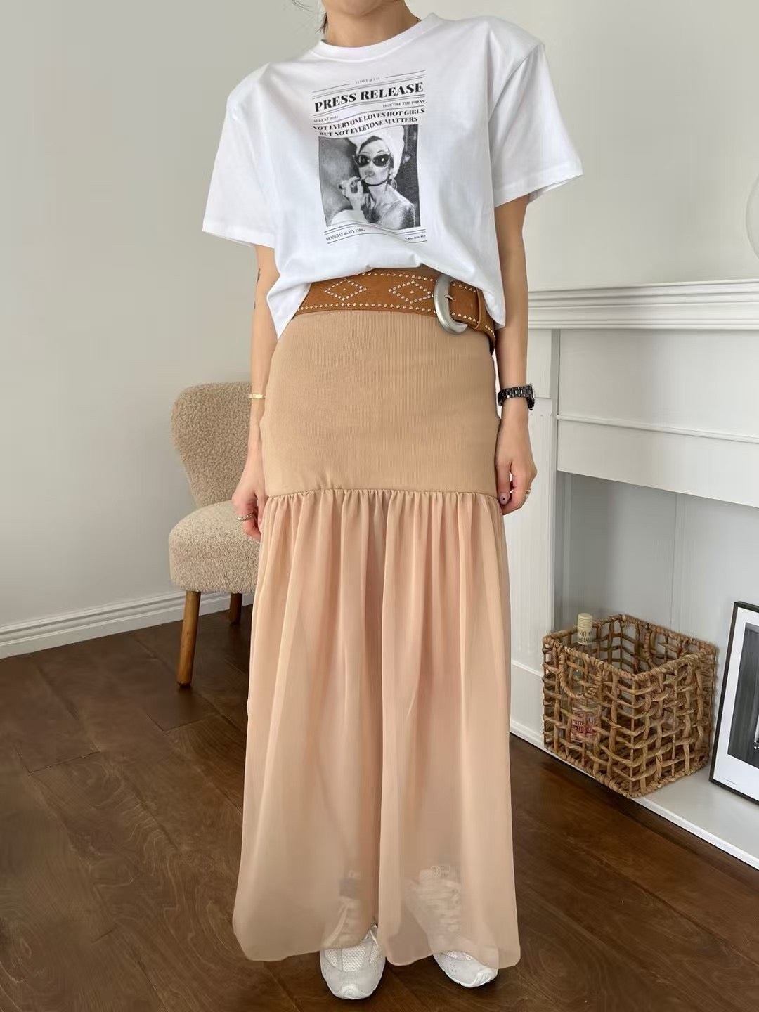 COTTON X CHIFFON SKIRT - 4 COLOURS