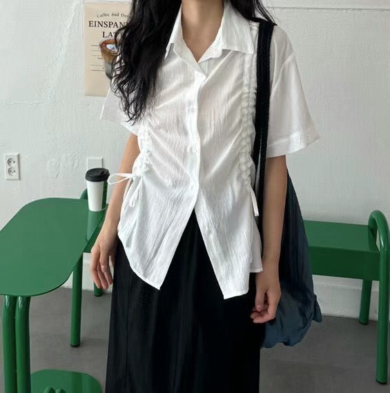 DRAWSTRING RUFFLES SHIRT