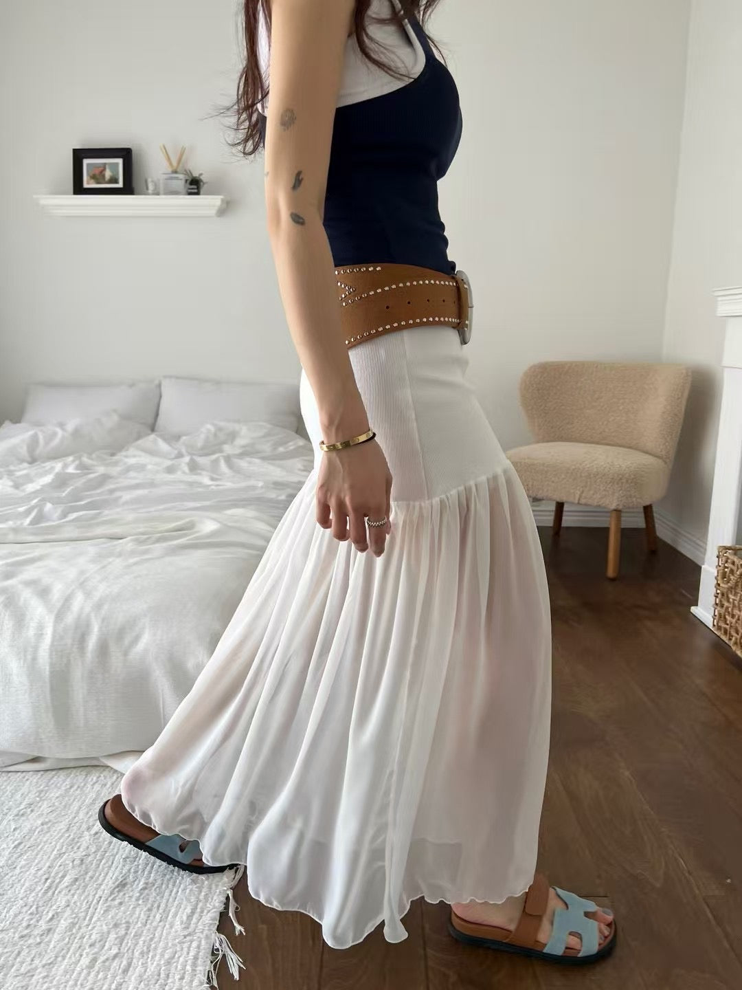 COTTON X CHIFFON SKIRT - 4 COLOURS