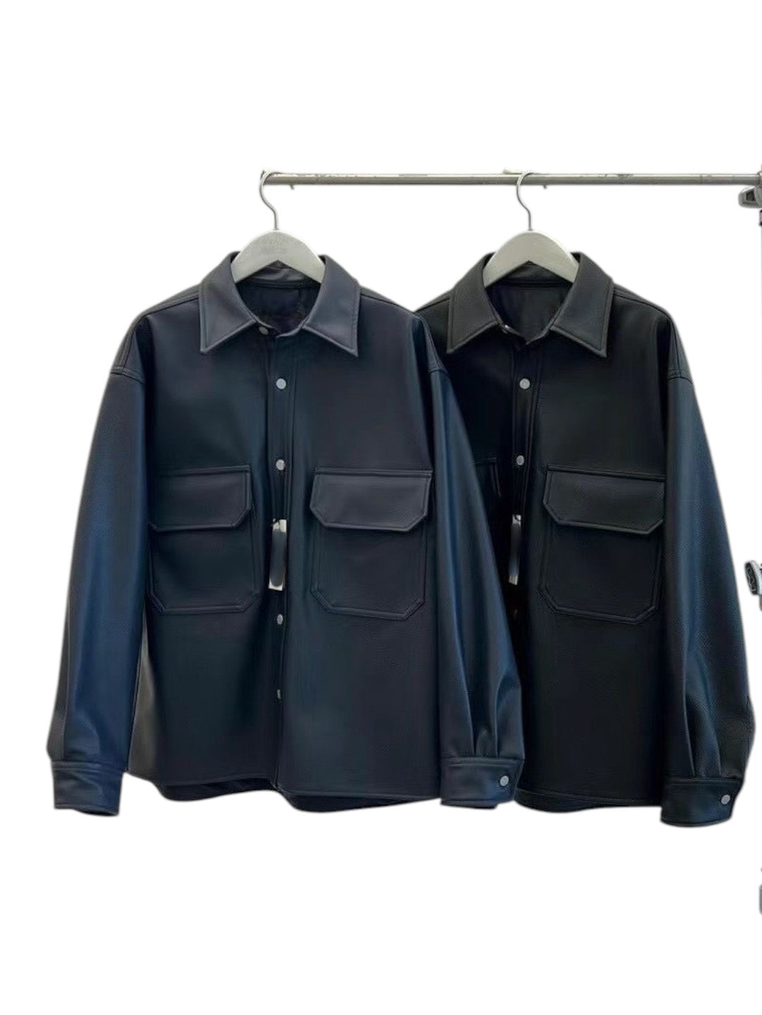 FLAP POCKET FAUX LEATHER SHIRT JACKET
