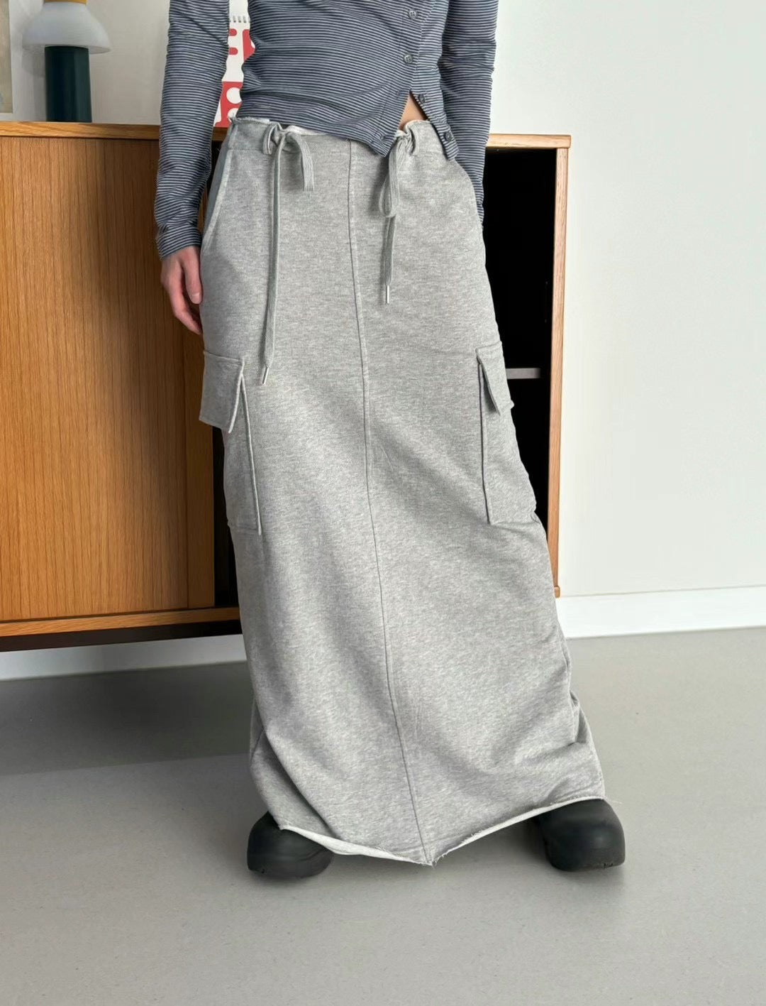 DRAWSTRING JERSEY POCKET SKIRT