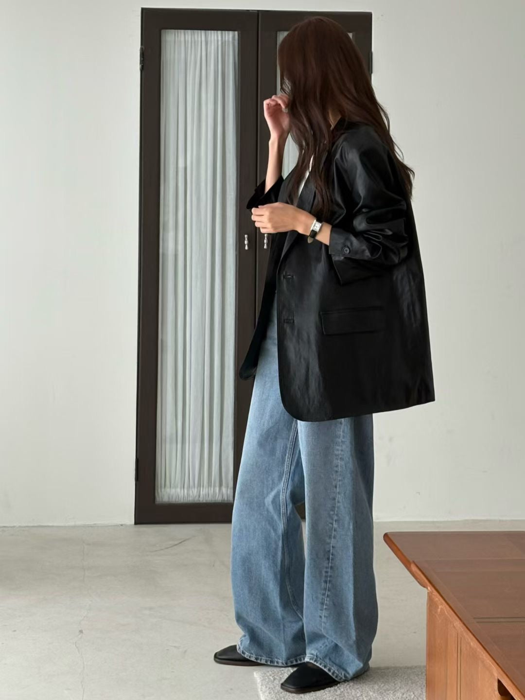 OIL WAX LEATHER LIKED PU BLAZER