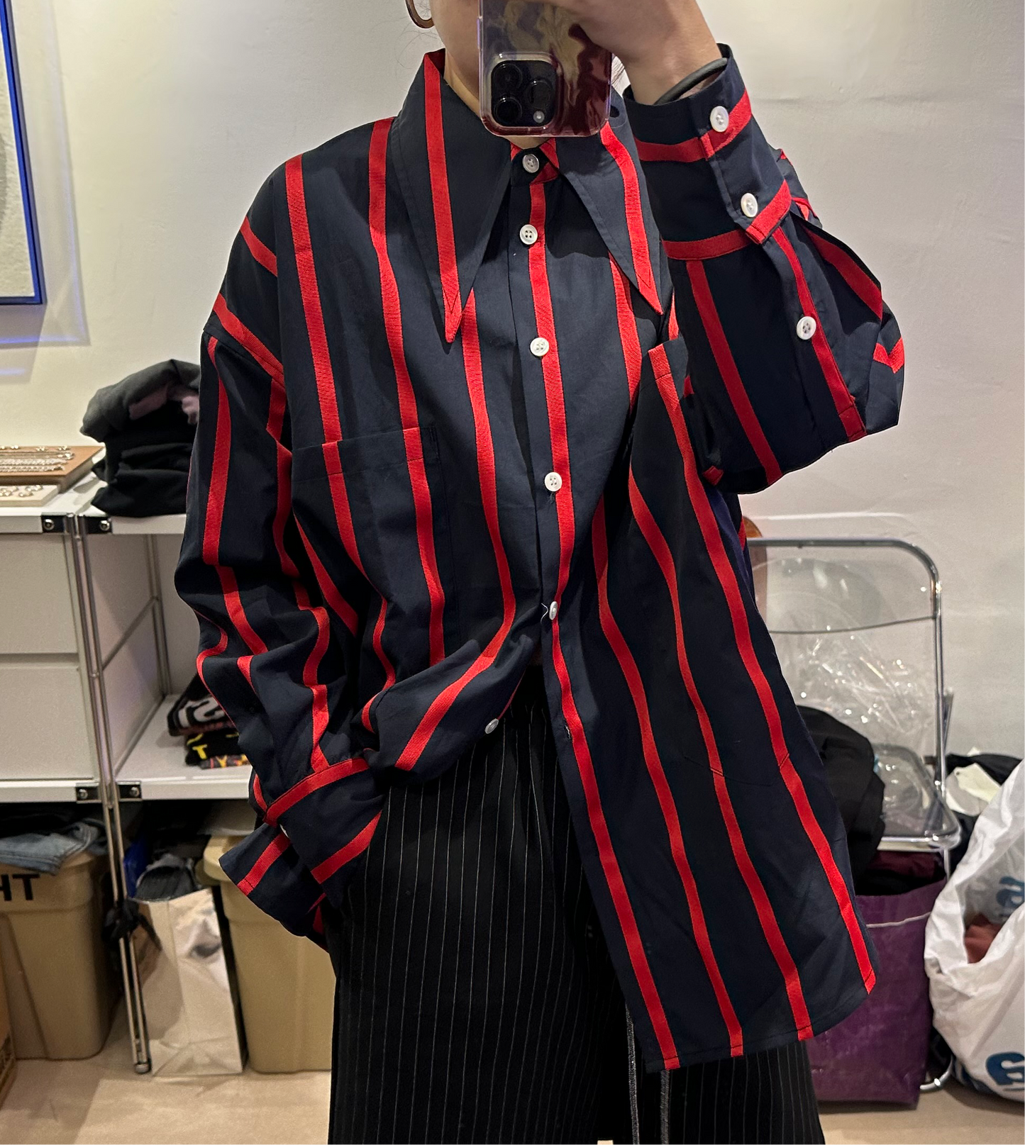 • FUSSY MADE • RED RIBBON TRIM SHIRT