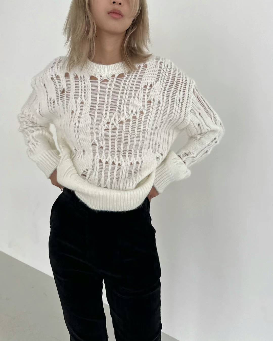 DISTRESSED DROP SHOULDER KNIT