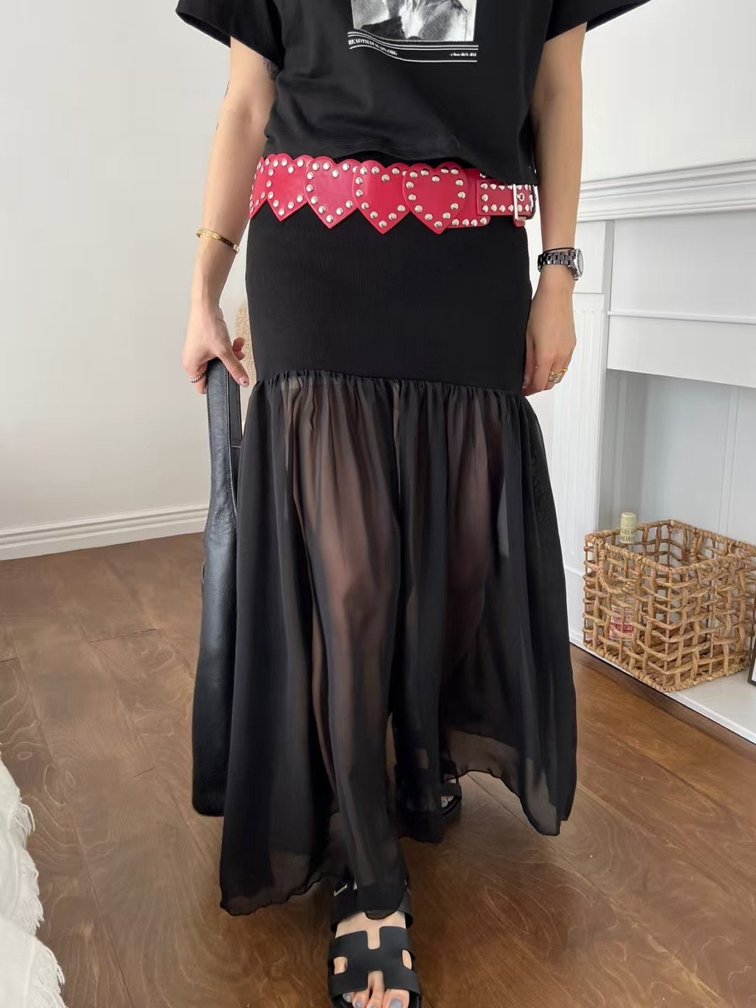 COTTON X CHIFFON SKIRT - 4 COLOURS