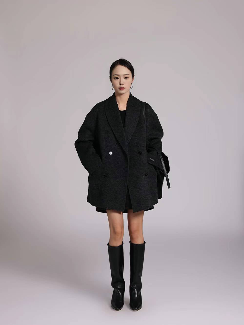 DOUBLE BREASTED WOOL BLENDED COAT