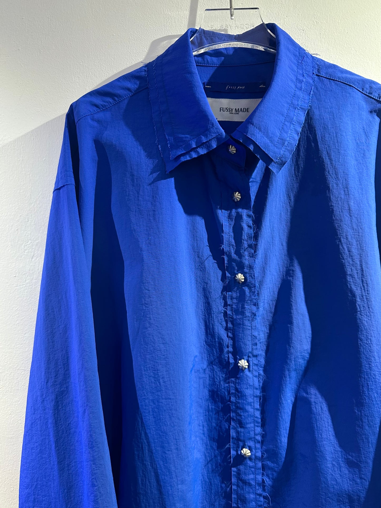 • FUSSY MADE • ELECTRIC BLUE FRAYED EDGE SHIRT