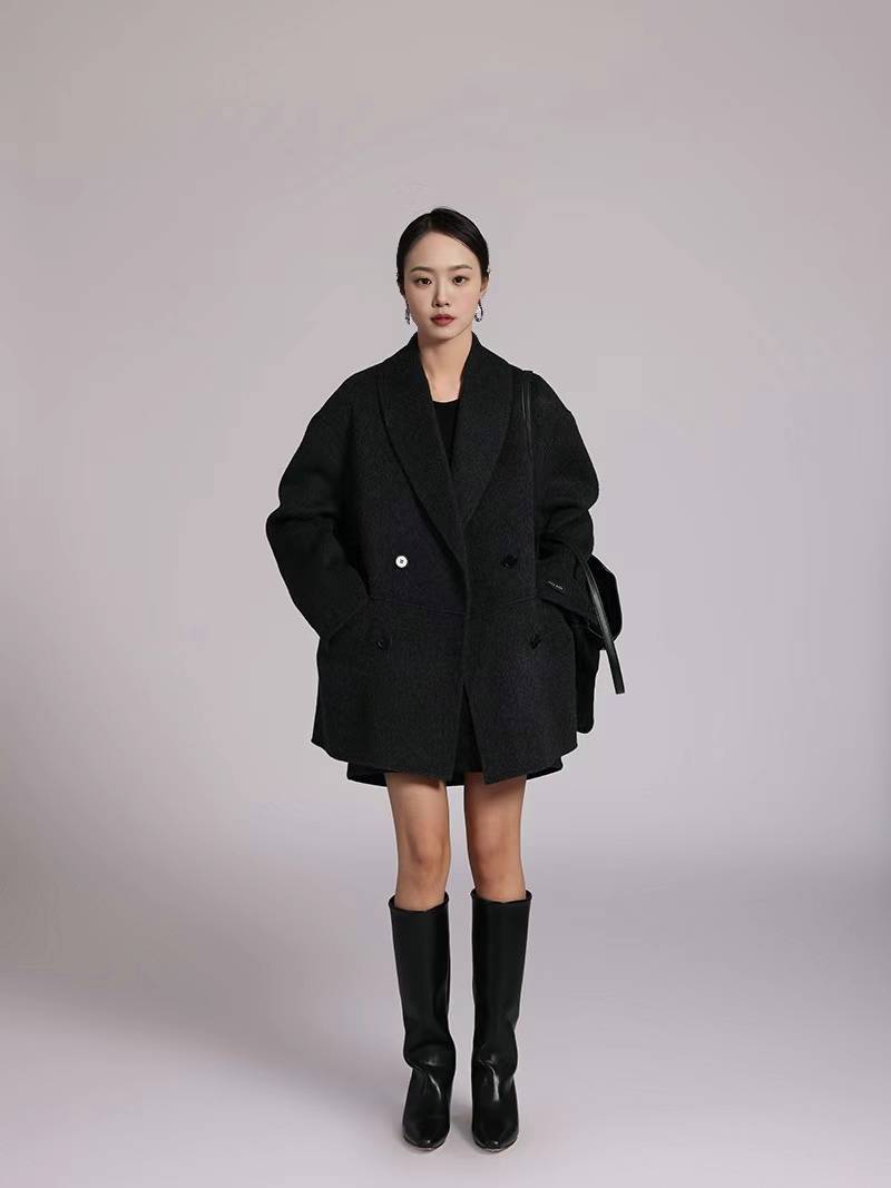 DOUBLE BREASTED WOOL BLENDED COAT