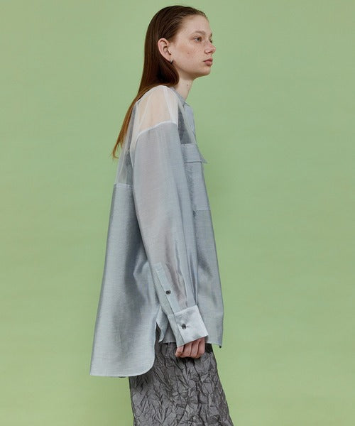 TULLE DOCKING SHEER OVERSIZED SHIRT