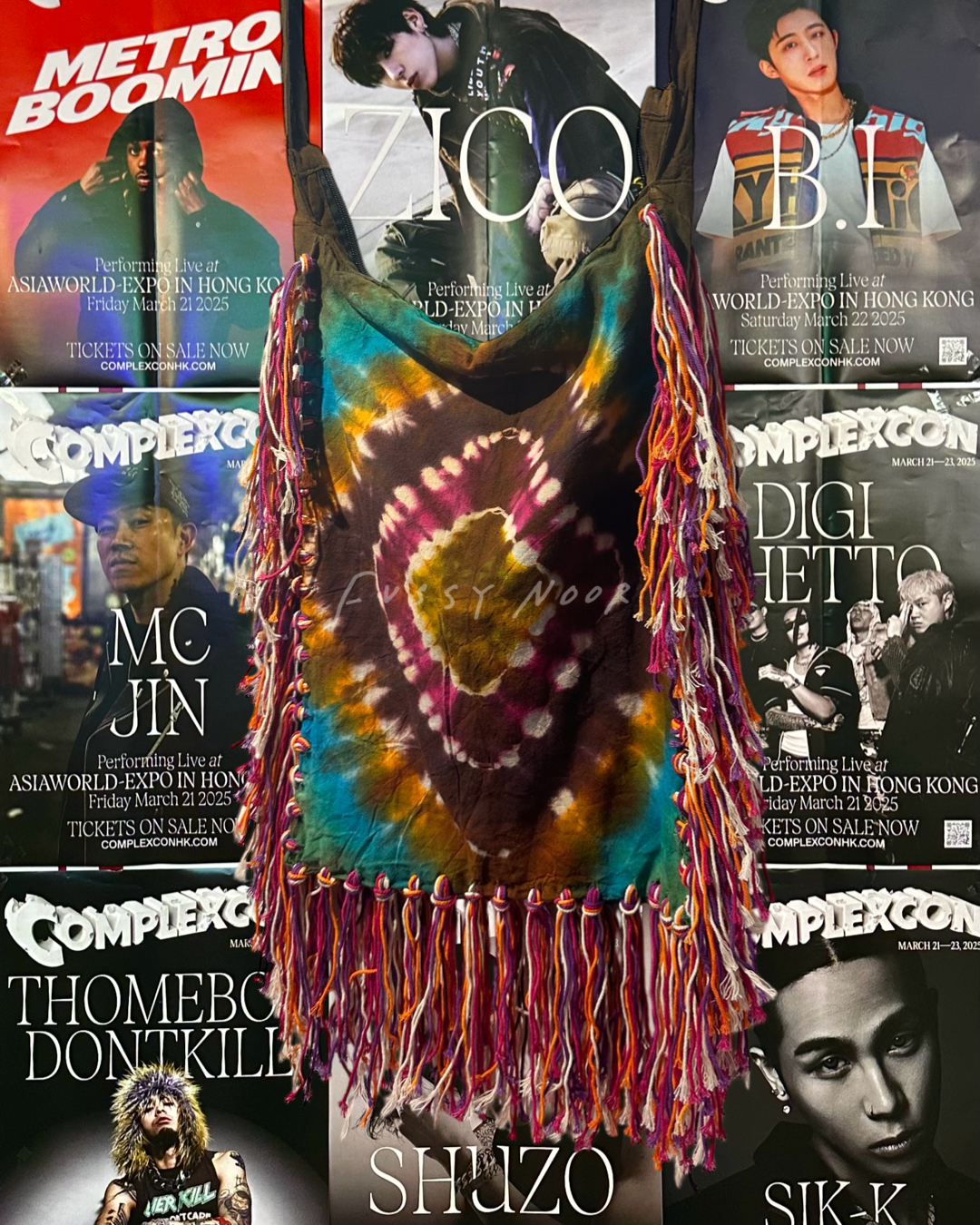 TIE DYE FRINGE BOHO CHIC CROSSBODY BAG ( HANDMADE - THAILAND )