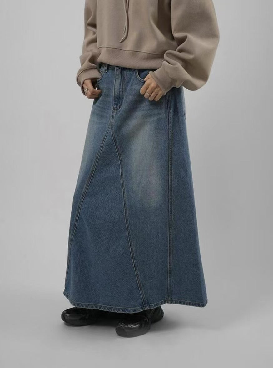 DENIM A CUTTING SKIRT