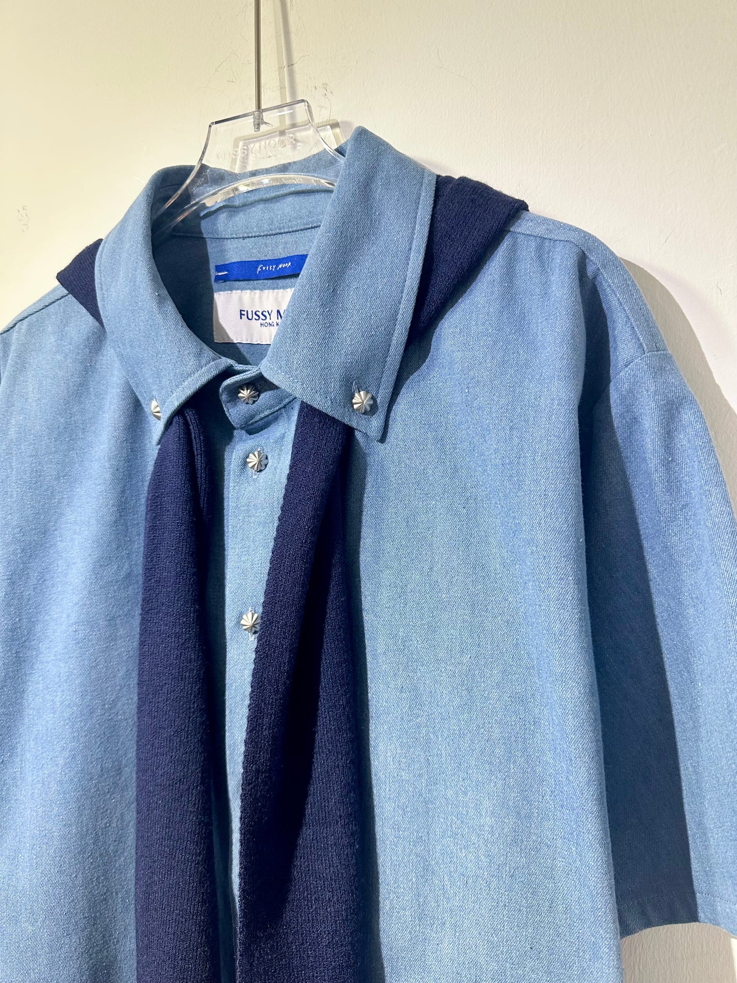 • FUSSY MADE • LIGHT BLUE HUE DENIM SHIRT ( WITH SCARF )