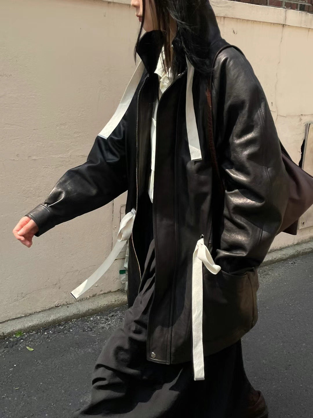 !!!LAST ORDER - SPECIAL OFFER until Sunday!!! MID LENGTH WHITE STRAP LEATHER JACKET