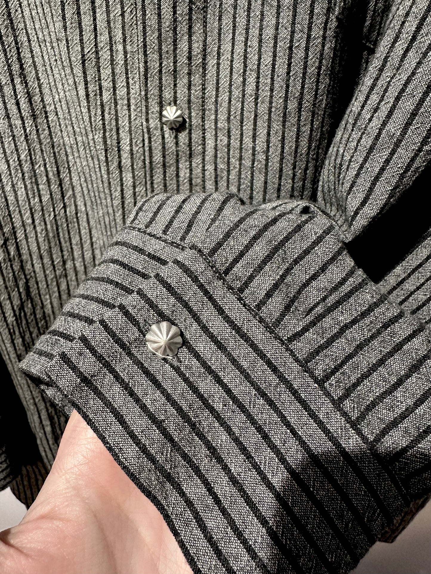 • FUSSY MADE • SLATE GREY PINSTRIPES SHIRT