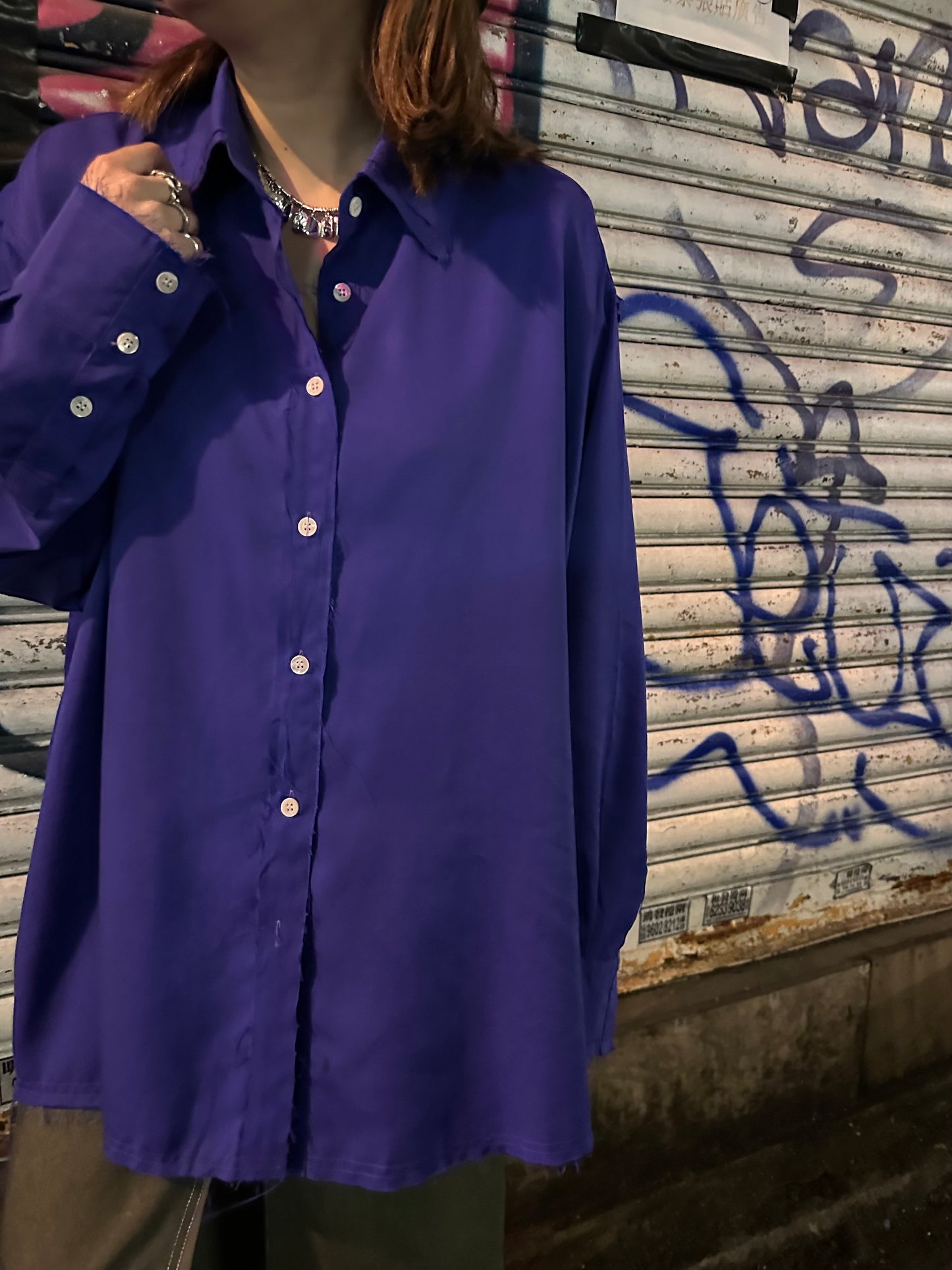 • FUSSY MADE • PURPLISH FRAYED EDGE SHIRT