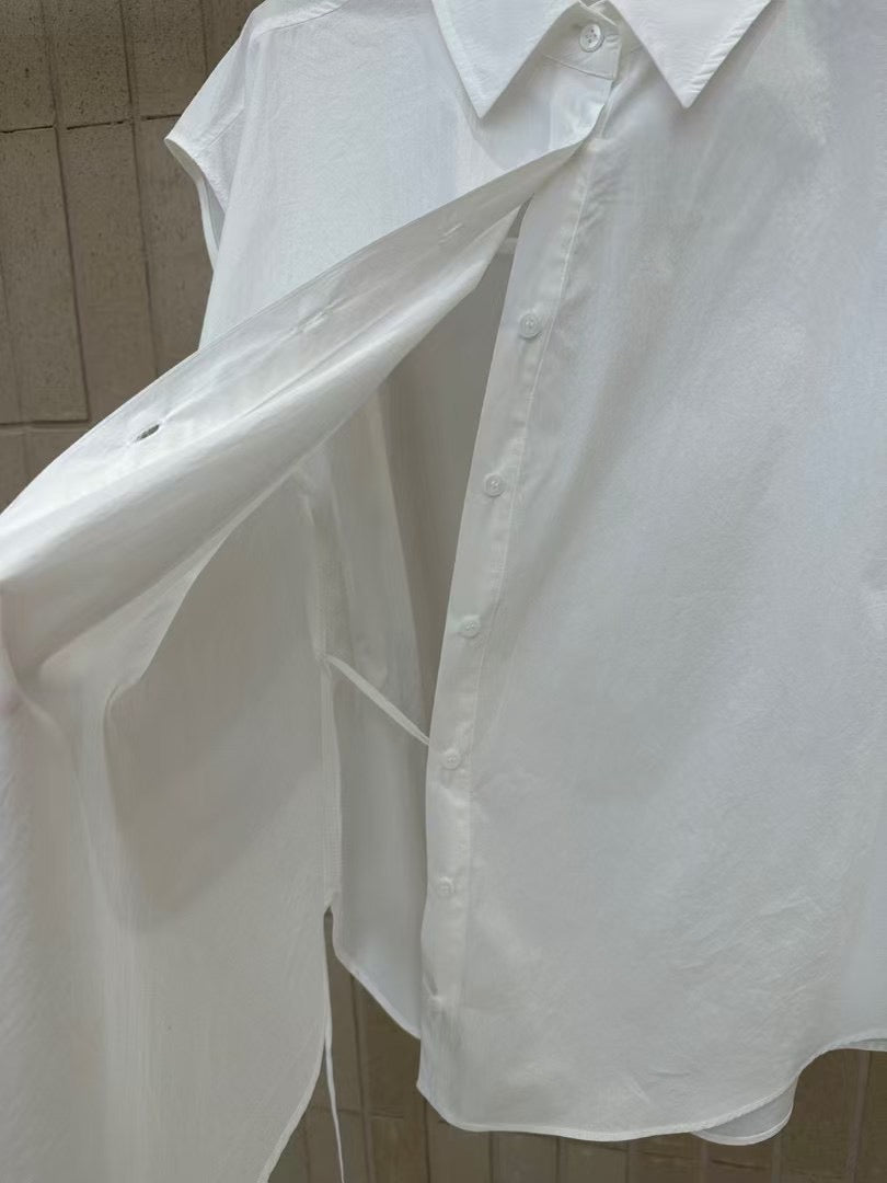 DRAWSTRING CAP SLEEVES SHIRT