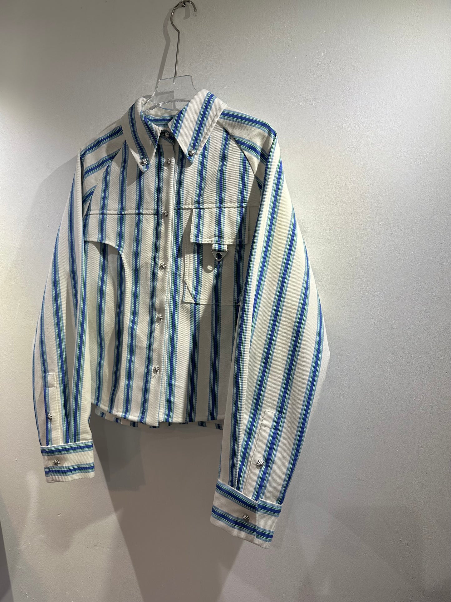 • FUSSY MADE • TWILL STRIPE CROPPED SHIRT