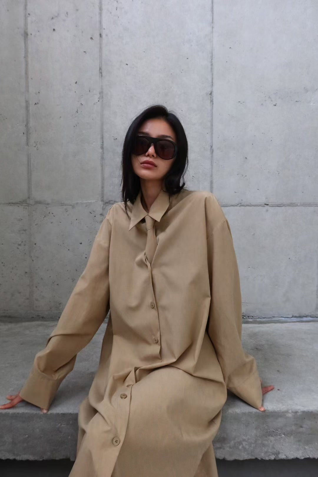 TIE-ACCENTED LONG SHIRT
