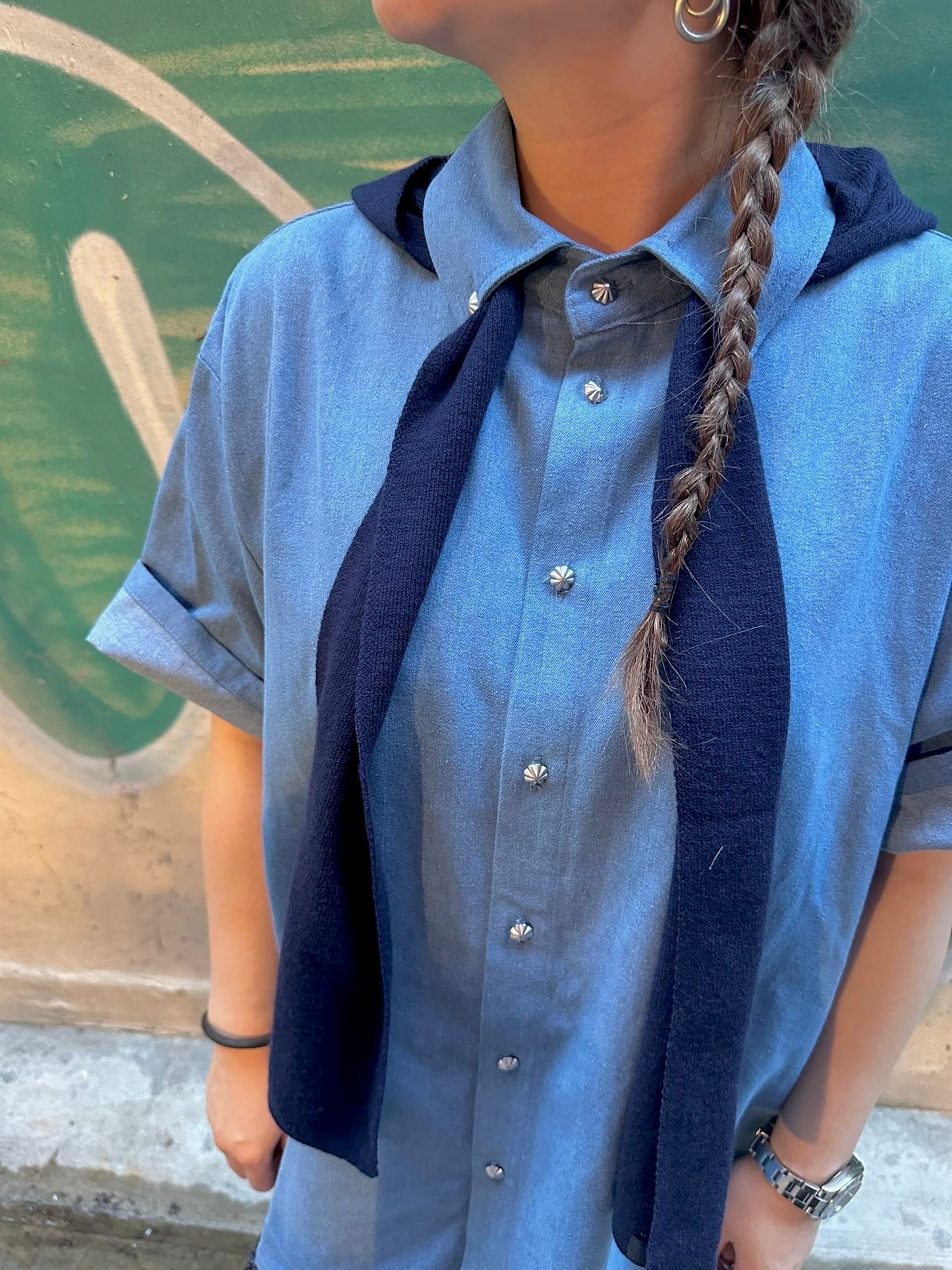 • FUSSY MADE • LIGHT BLUE HUE DENIM SHIRT ( WITH SCARF )