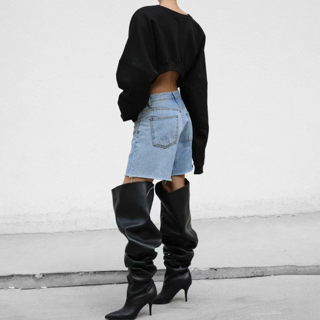 FOUR BUTTONED DENIM SHORTS