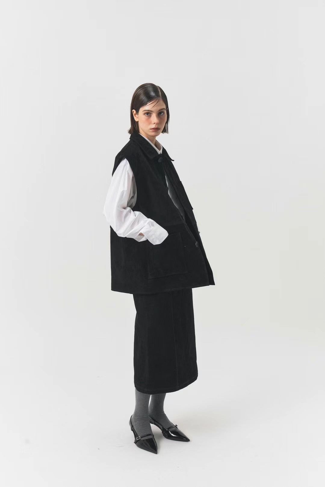 SUEDE POCKET VEST JACKET