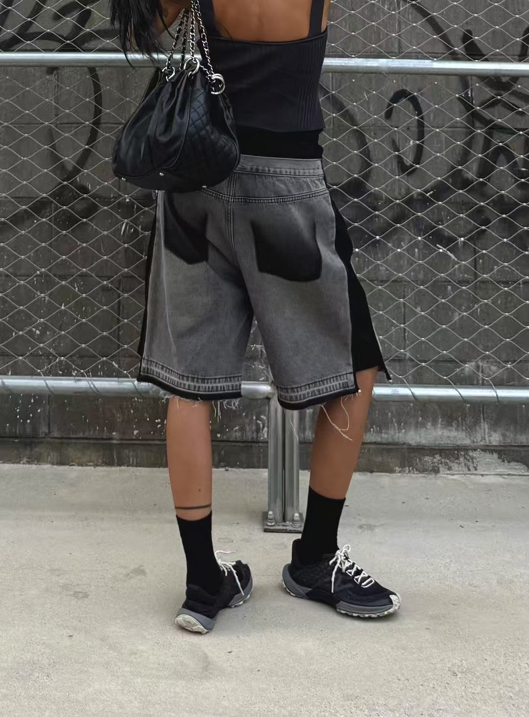 DUAL FABRIC DENIM SHORTS
