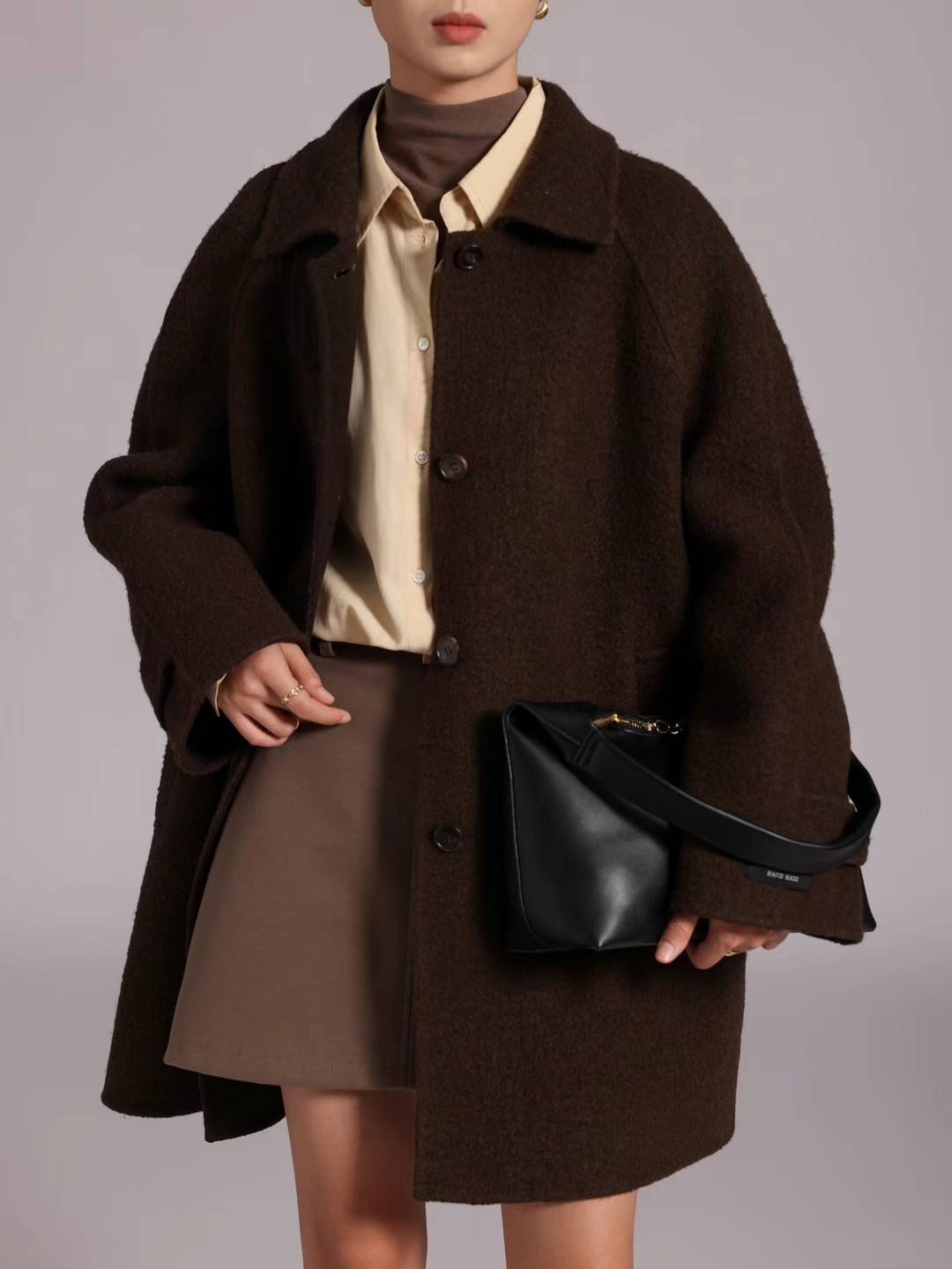 BUTTON UP WOOL BLENDED COAT