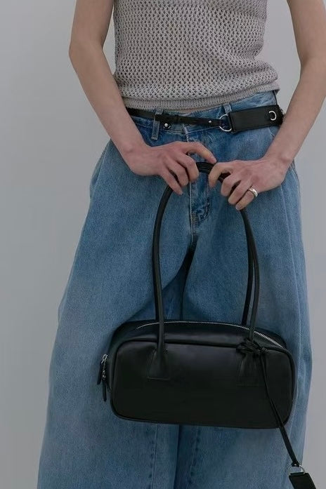 CALF LEATHER BAGUETTE BOXY HANDLE BAG