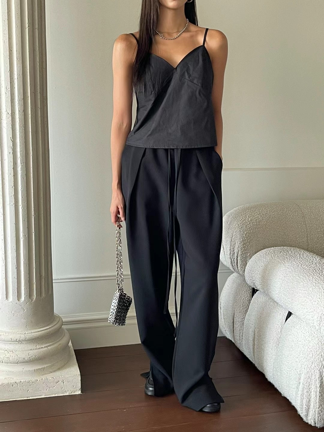 ELASTIC WAIST FRONT SPLIT PANTS