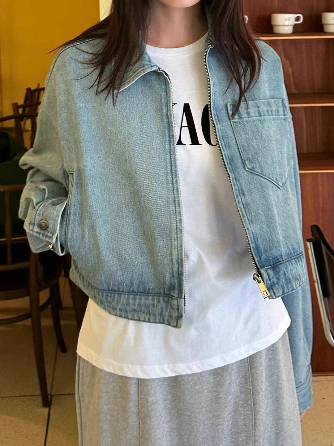 SINGLE POCKET DENIM CROP JACKET