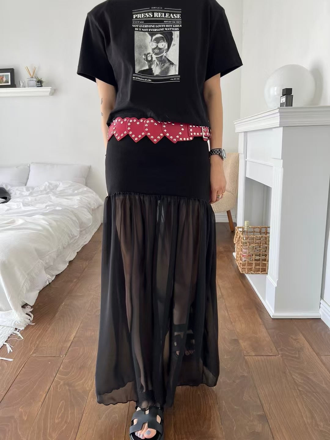 COTTON X CHIFFON SKIRT - 4 COLOURS
