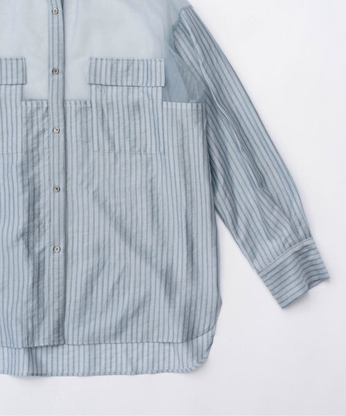TULLE DOCKING SHEER OVERSIZED SHIRT