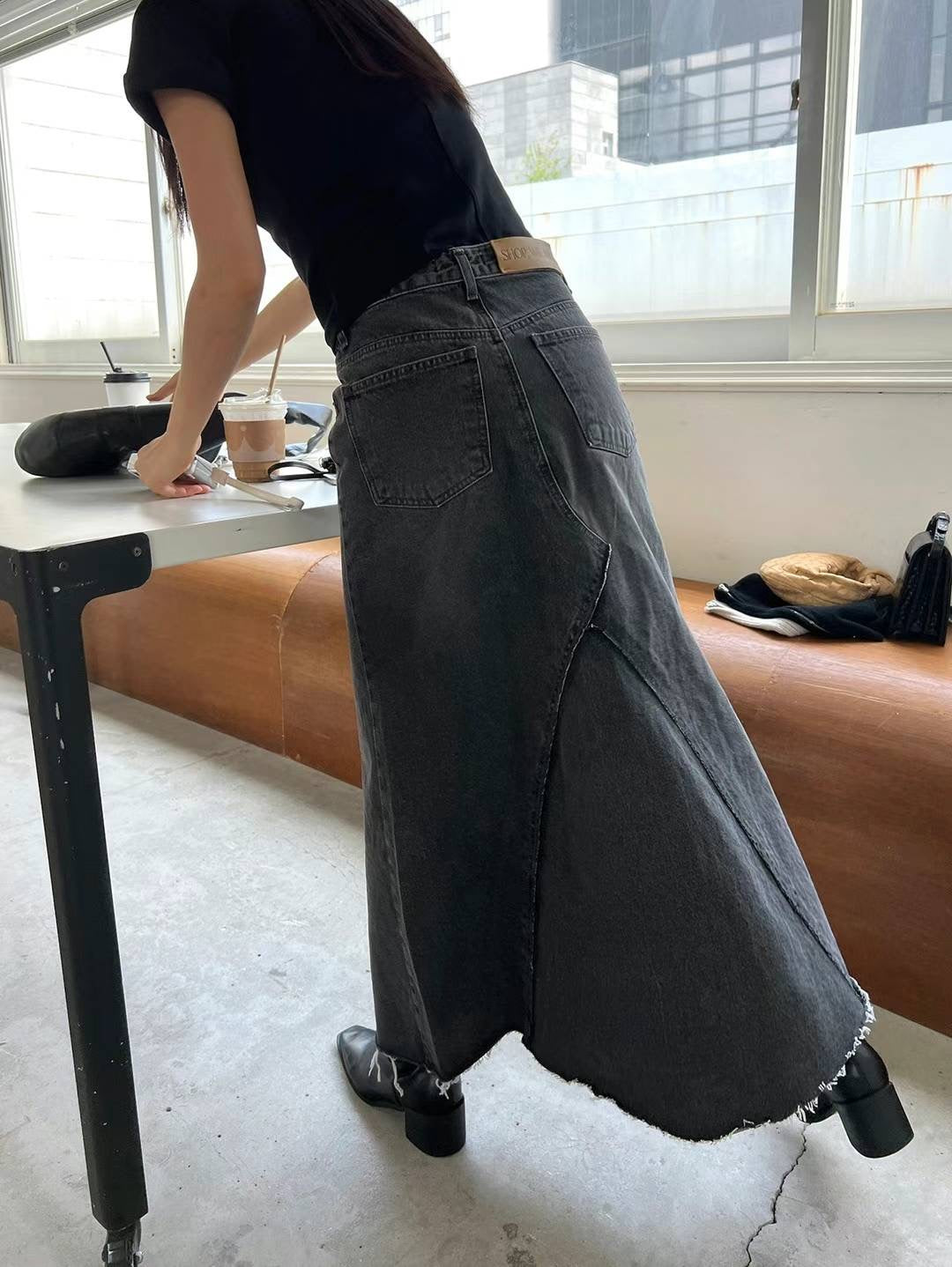 A CUT DENIM SKIRT