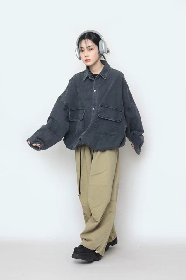 OVERSIZED FLAP POCKET DENIM SHIRT JACKET