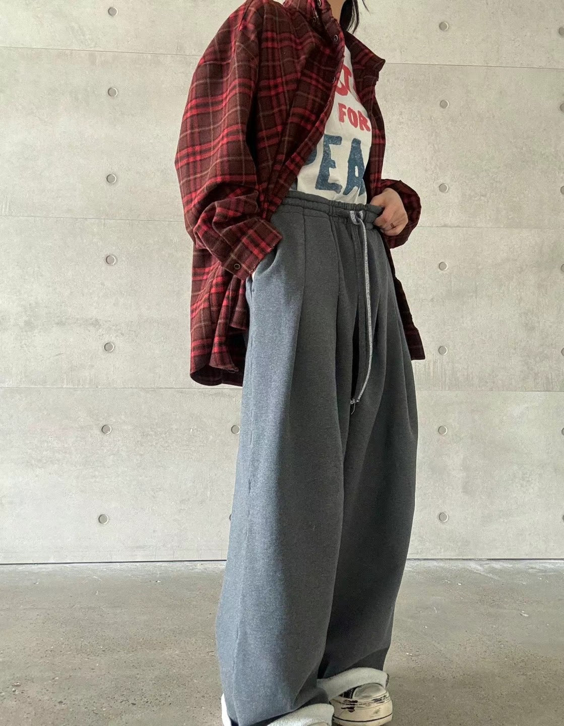 WAIST PLEATED COTTON JERSEY PANTS