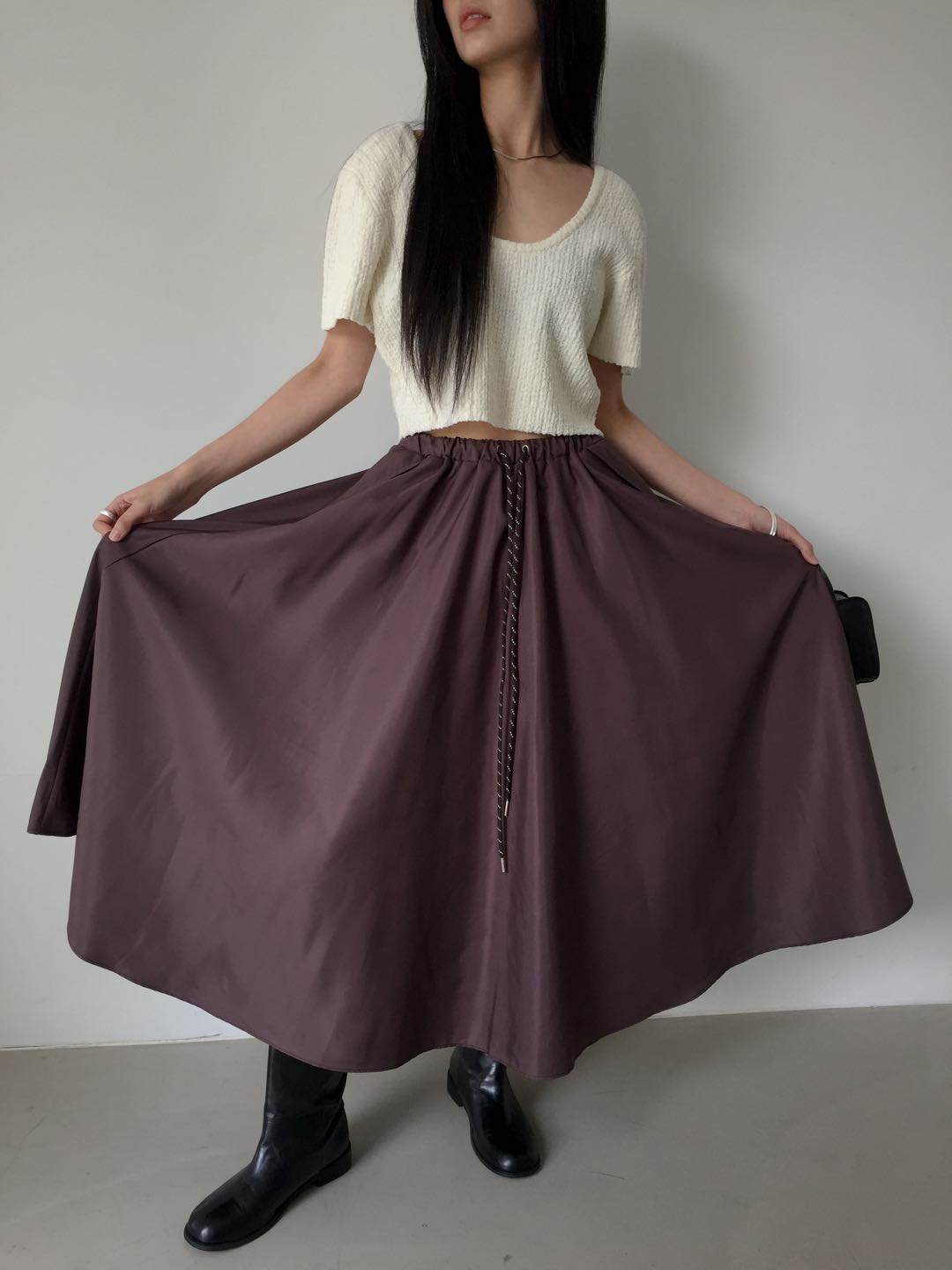 DRAWSTRING NYLON SKIRT