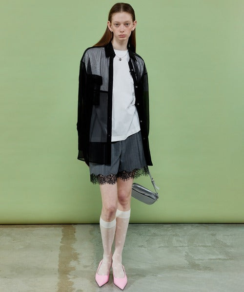 TULLE DOCKING SHEER OVERSIZED SHIRT