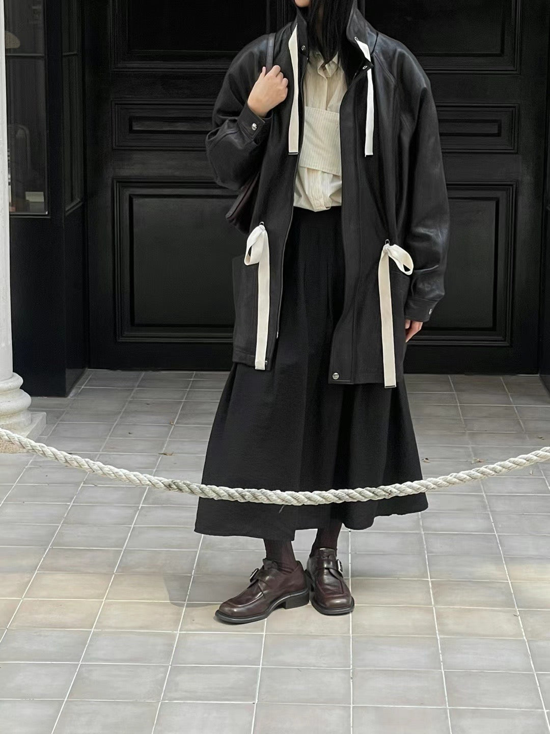 !!!LAST ORDER - SPECIAL OFFER until Sunday!!! MID LENGTH WHITE STRAP LEATHER JACKET