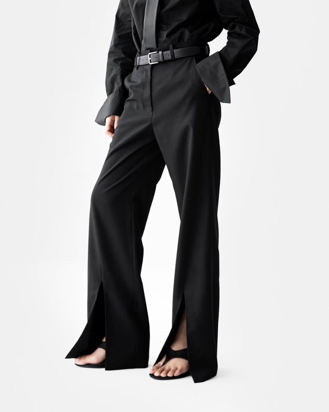 ELEGANT SPLIT-FLARE TROUSERS