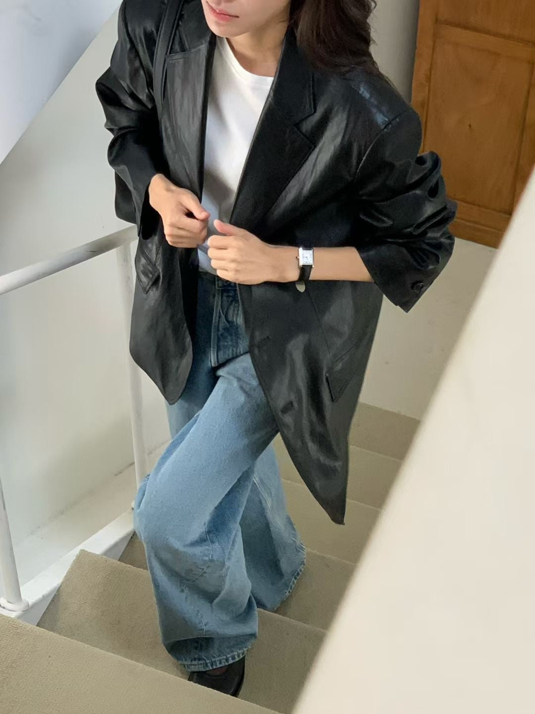 OIL WAX LEATHER LIKED PU BLAZER