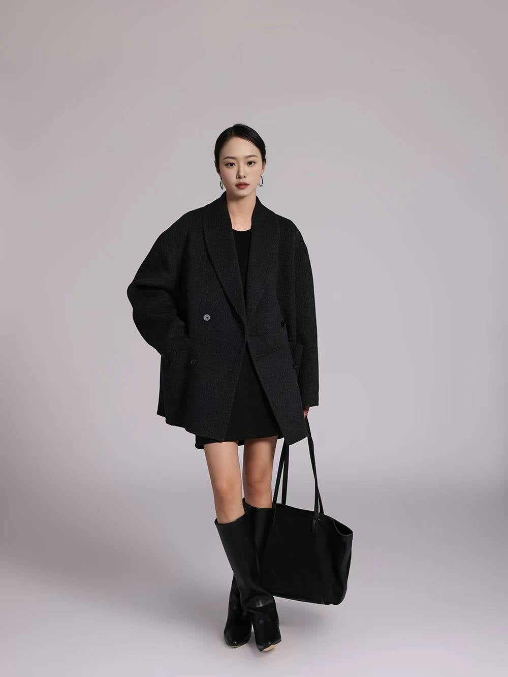 DOUBLE BREASTED WOOL BLENDED COAT